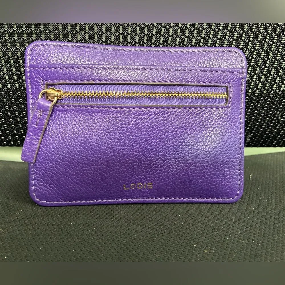 NWT Lodis 2-Piece Purple Leather Card Holder Chestnut Brown Slim Wallet